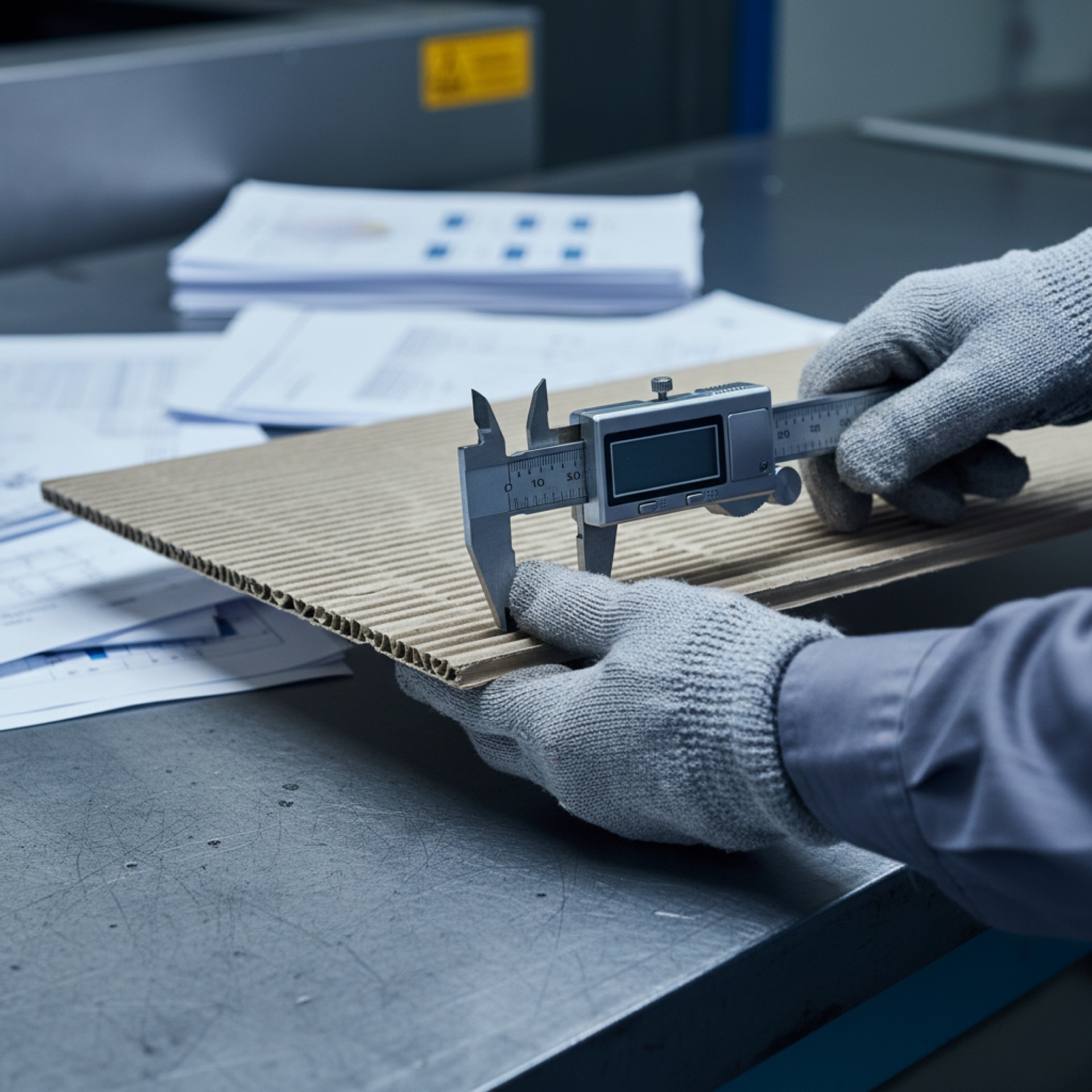 Rox Packaging quality inspection — corrugated flute measurement